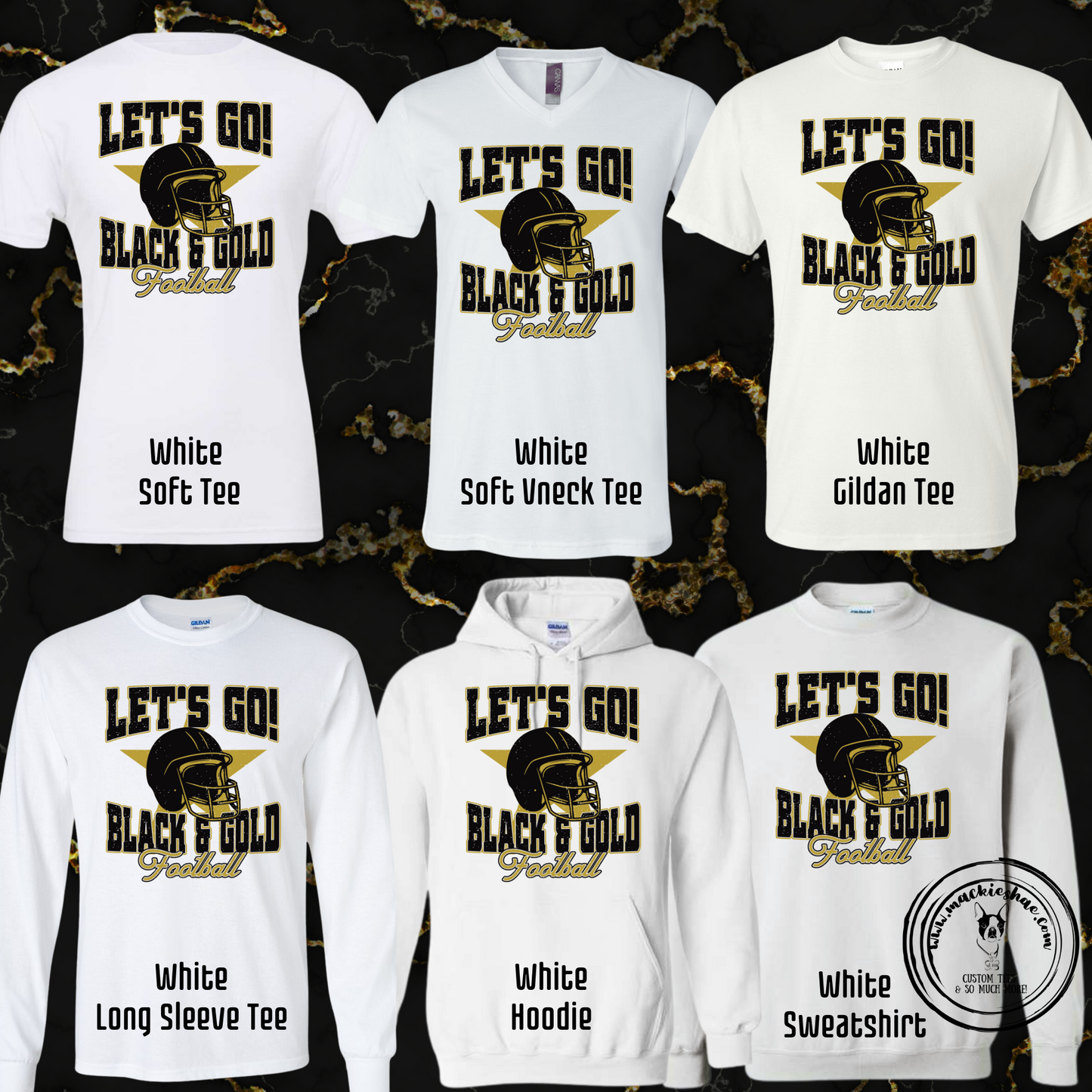 Mavs- Let's Go Black & Gold Football Fan White Gear