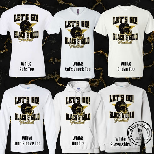 Mavs- Let's Go Black & Gold Football Fan White Gear