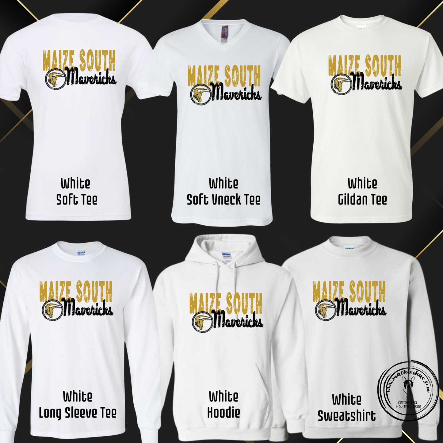 Mavs- Maize South Mavericks Circle Logo Distressed  White Gear