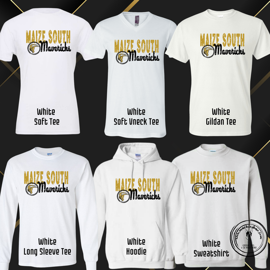 Mavs- Maize South Mavericks Circle Logo Distressed  White Gear