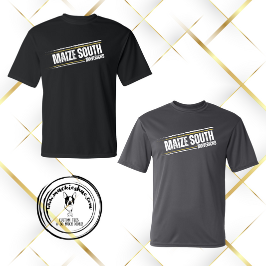 Mavs- Maize South Mavericks Slant Distressed Performance Dri-Fit Tee for Youth and Adults