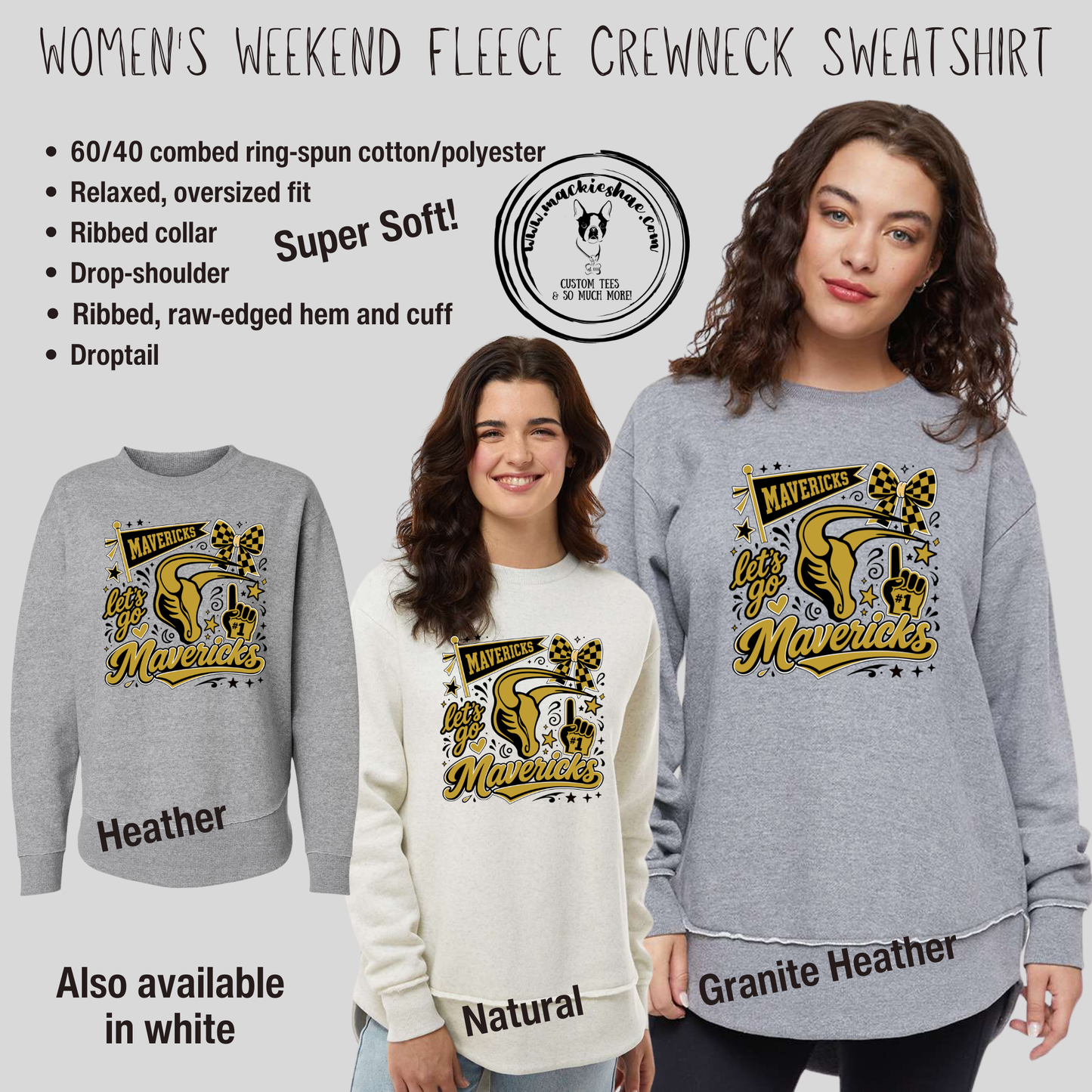 Mavs- Maize South Mavericks Doodle Women's Weekend Fleece Crewneck Sweatshirt