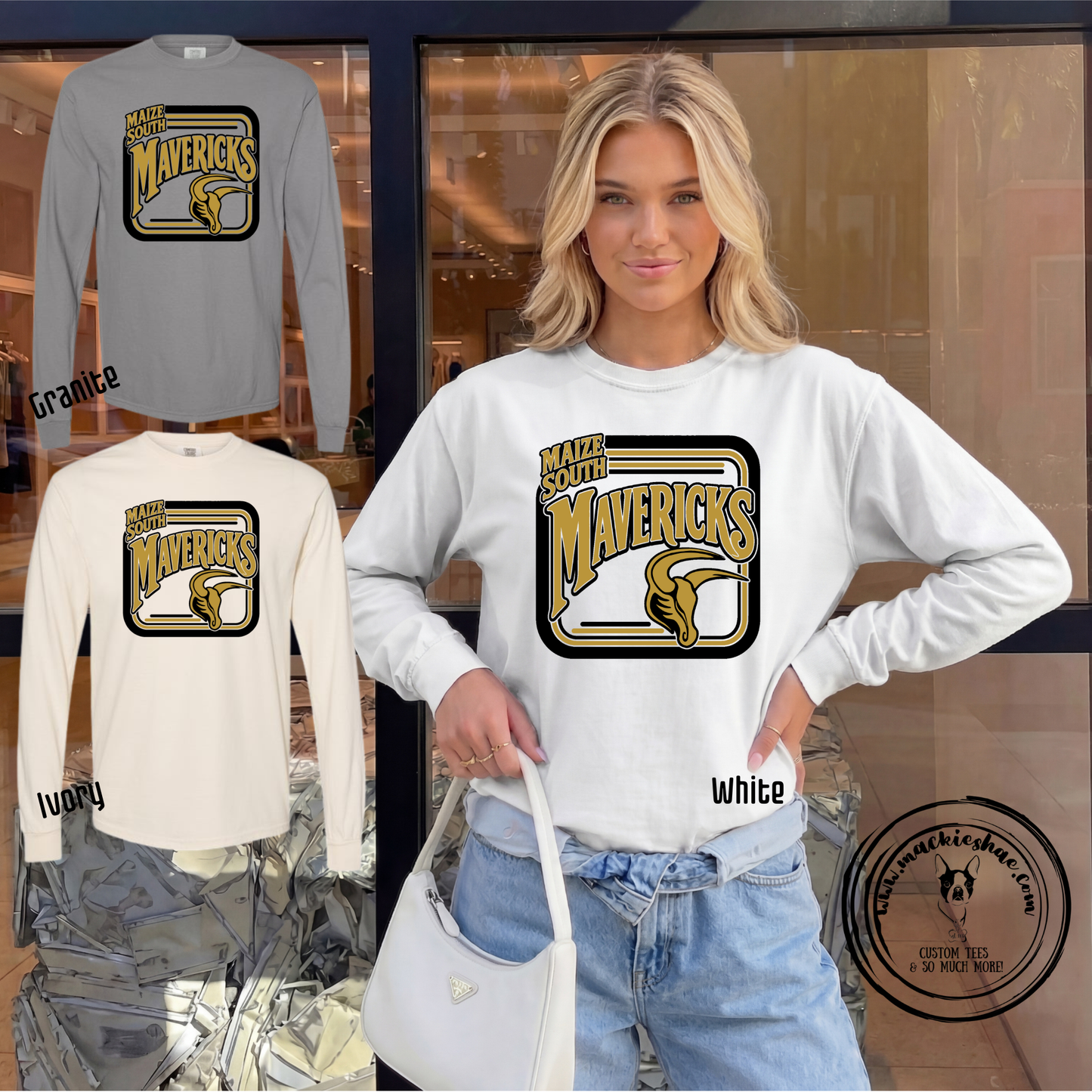 Mavs- Maize South Mavericks with Logo Retro Square Comfort Colors Garment-Dyed Long Sleeve Tee