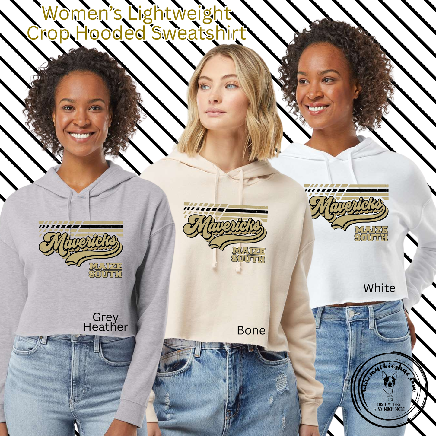 Mavs- Maize South Mavericks Swoosh Lines Women's Lightweight Crop Hooded Sweatshirt