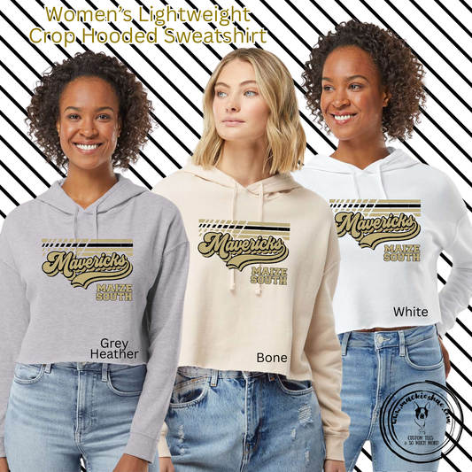 Mavs- Maize South Mavericks Swoosh Lines Women's Lightweight Crop Hooded Sweatshirt