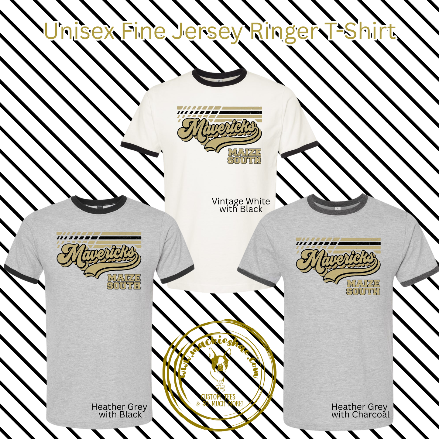 Mavs- Maize South Mavericks Swoosh Lines Unisex Fine Jersey Ringer Tee