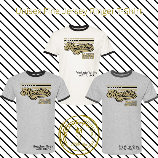 Mavs- Maize South Mavericks Swoosh Lines Unisex Fine Jersey Ringer Tee