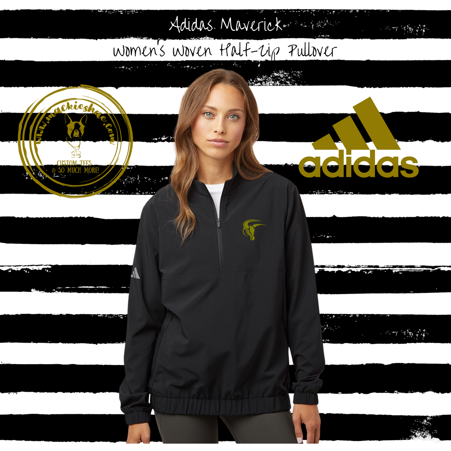 Mavs- Maverick ADIDAS Women's Black Woven Half-Zip Pullover