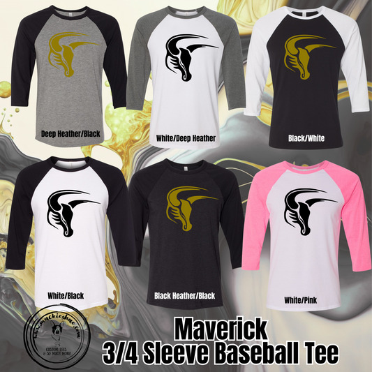 Mavs- Maverick, 3/4 Sleeve Baseball Tee