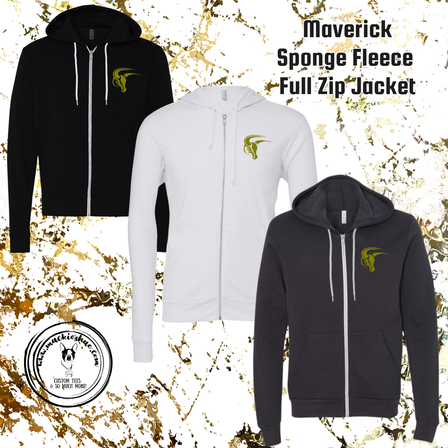 Mavs- Maverick Pocket Bella Sponge Fleece Full Zip Hoodie for Youth and Adults