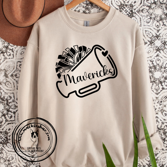 Mavs- Mavericks Cheer Megaphone Pom Sand Crewneck Sweatshirt