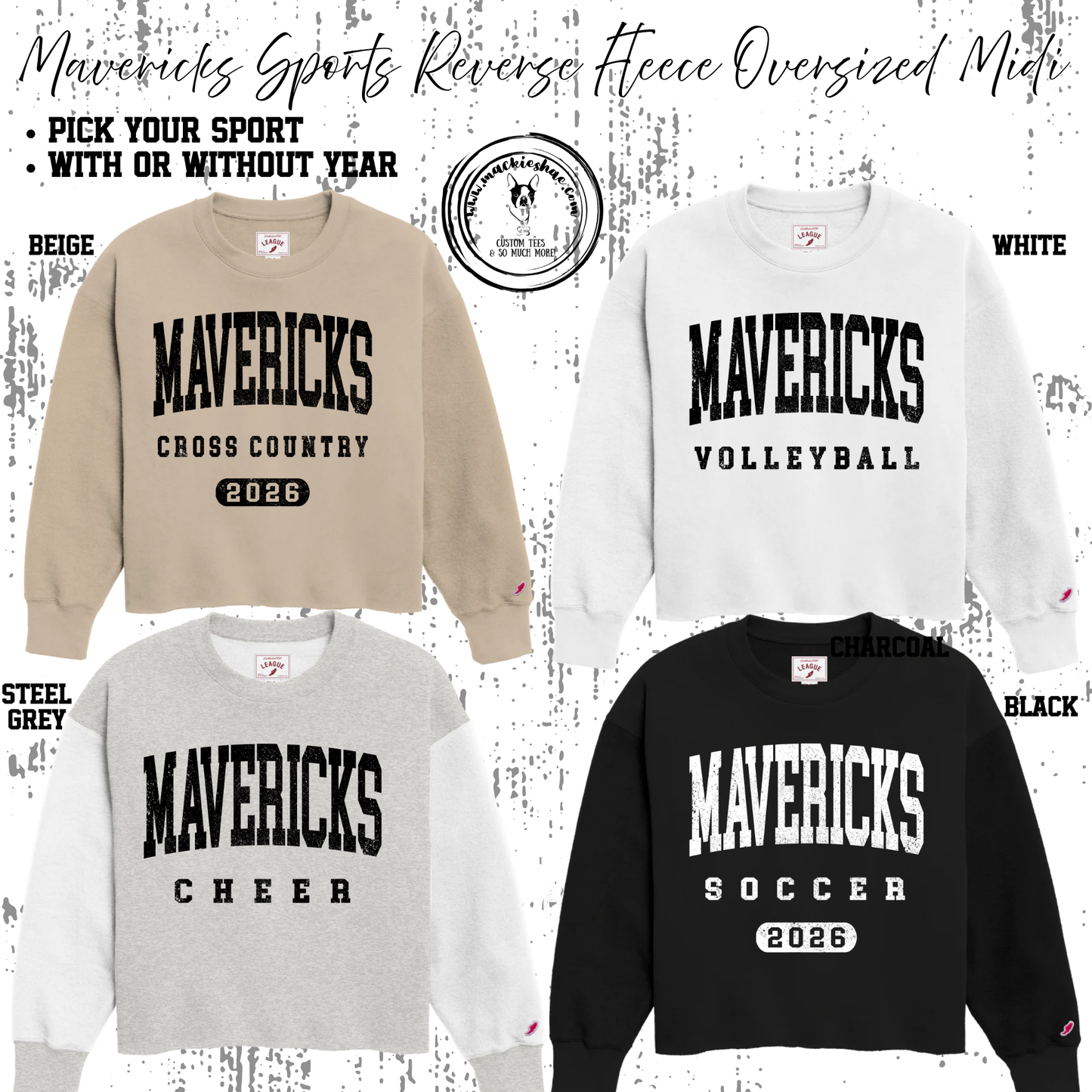 Mavs- Mavericks Sports (with or without year) Women's Reverse Fleece Oversized Midi, Pick your Sport!