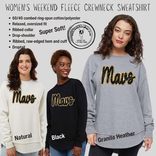 Mavs- Mavs Faux Sequin Women's Weekend Fleece Crewneck Sweatshirt