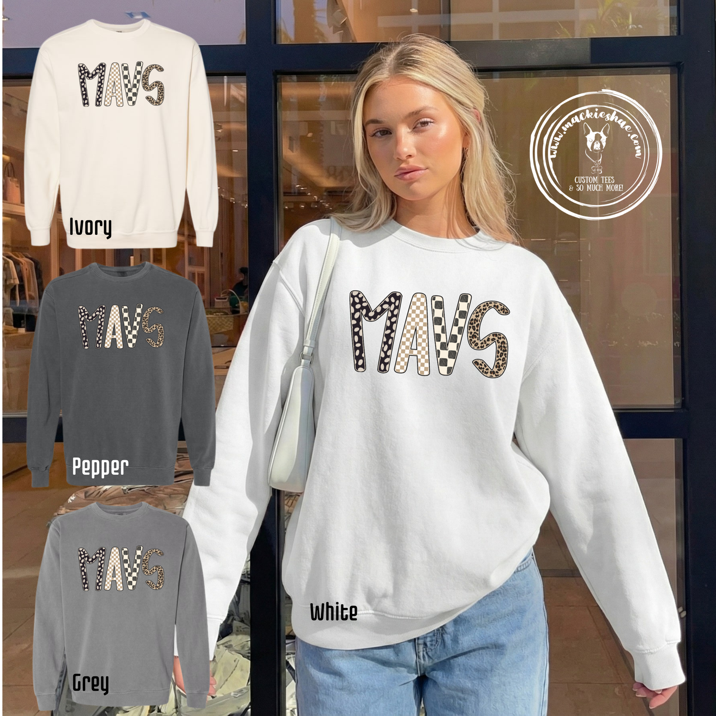 Mavs- Mavs Leopard Checkered Comfort Colors Garment-Dyed Crewneck Sweatshirt