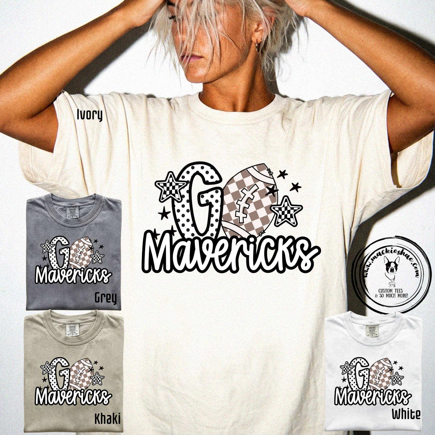 Mavs- Go Mavericks Football Polka Dot Checkered Comfort Colors Garment-Dyed Tee