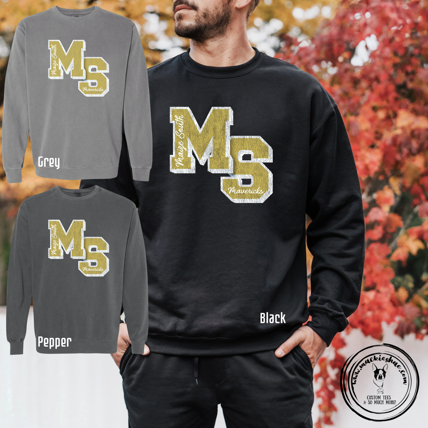 Mavs- MS Maize South Mavericks Comfort Colors Unisex Garment-Dyed Crewneck Sweatshirt