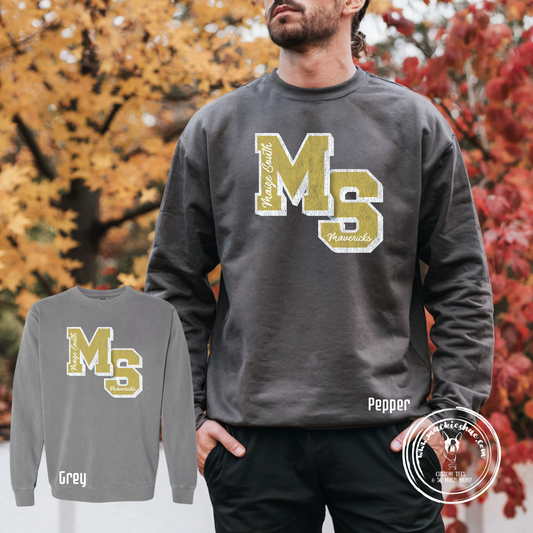 Mavs- MS Maize South Mavericks Comfort Colors Unisex Garment-Dyed Crewneck Sweatshirt