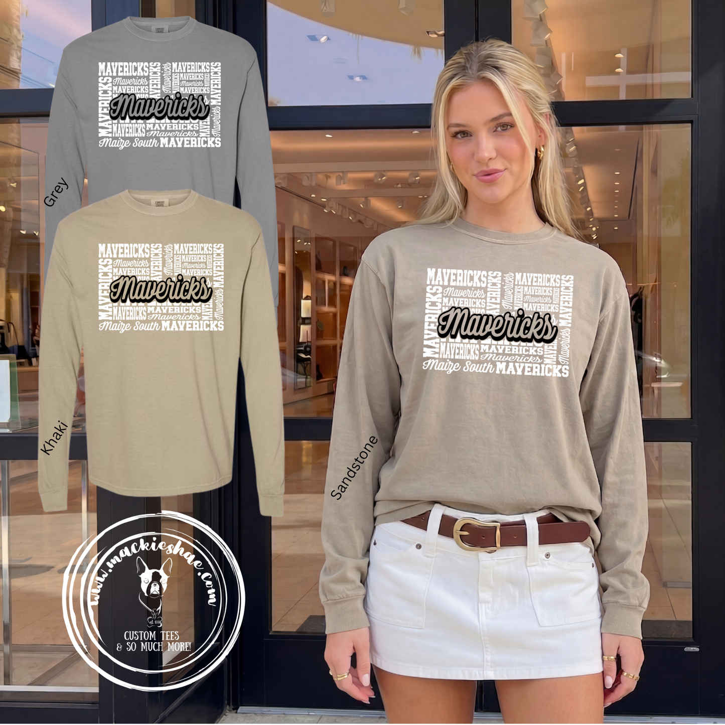 Mavs- Maize South Mavericks Cluster Comfort Colors Garment-Dyed Long Sleeve Tee