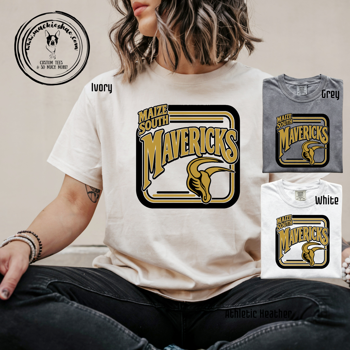 Mavs- Maize South Mavericks with Logo Retro Square Comfort Colors Garment-Dyed Tee