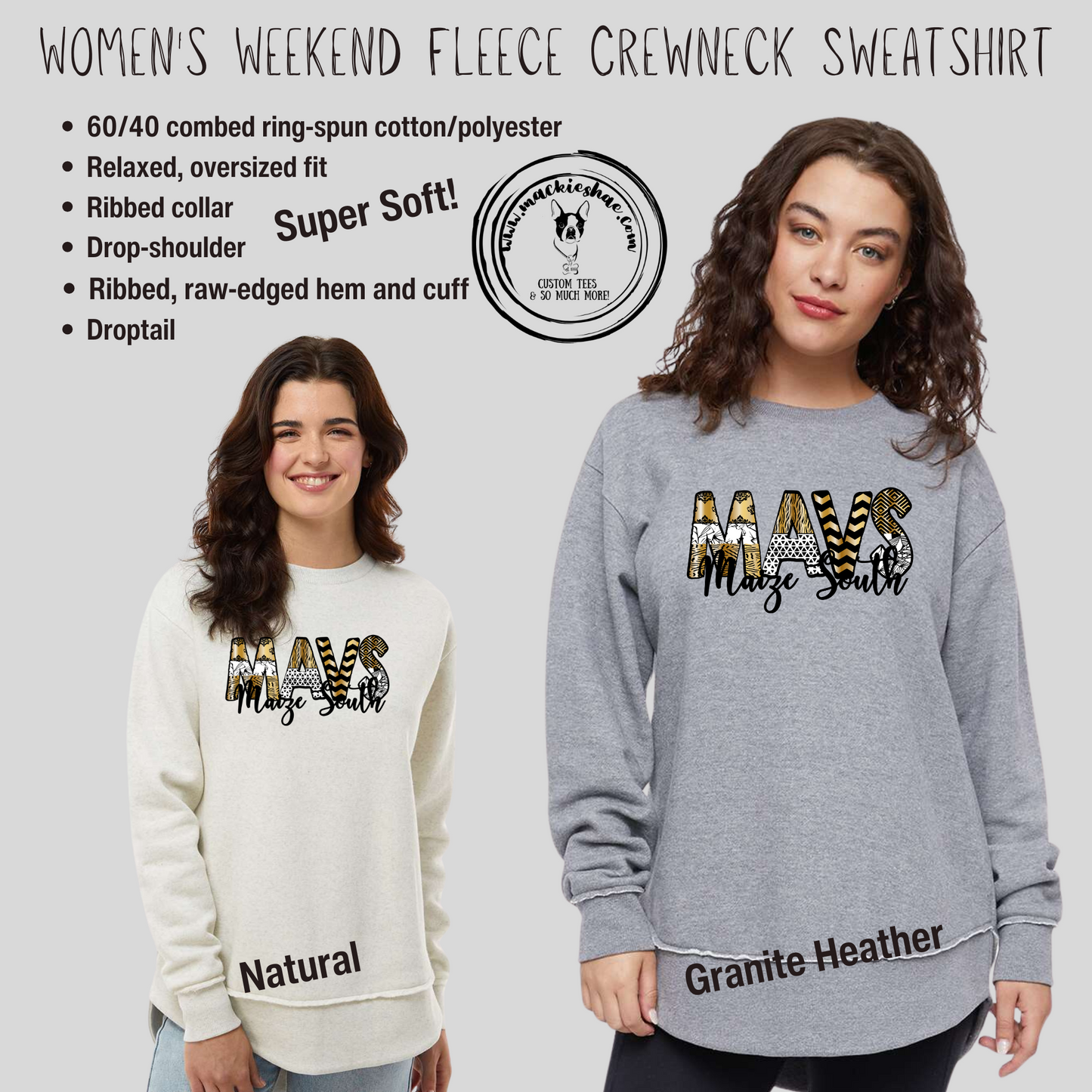 Mavs- Maize South Mavs Patterned Women's Weekend Fleece Crewneck Sweatshirt