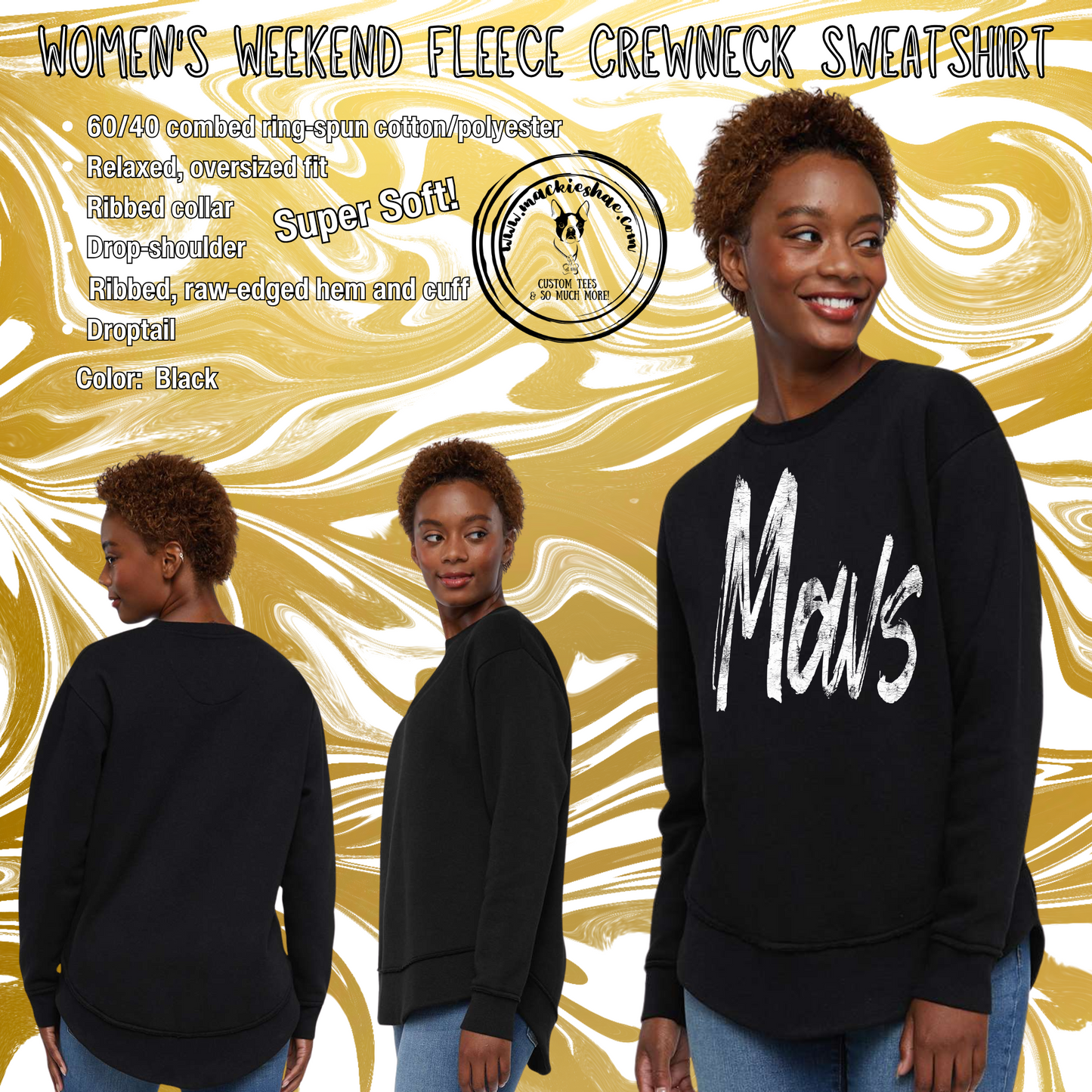 Mavs- Mavs Grunge Black Women's Weekend Fleece Crewneck Sweatshirt