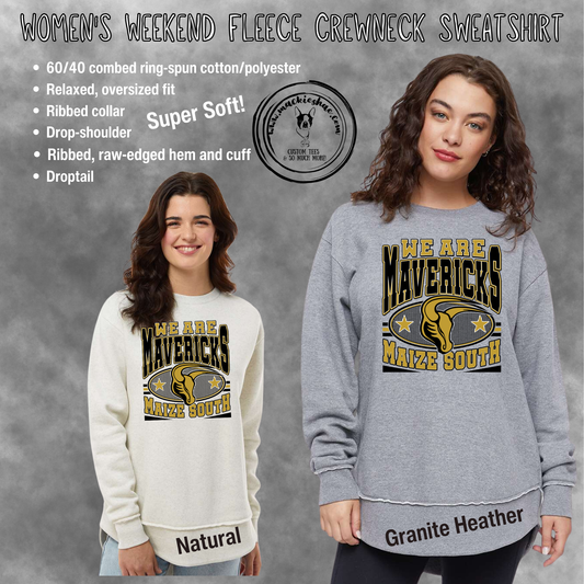 Mavs- We are Mavericks Maize South Women's Weekend Fleece Crewneck Sweatshirt