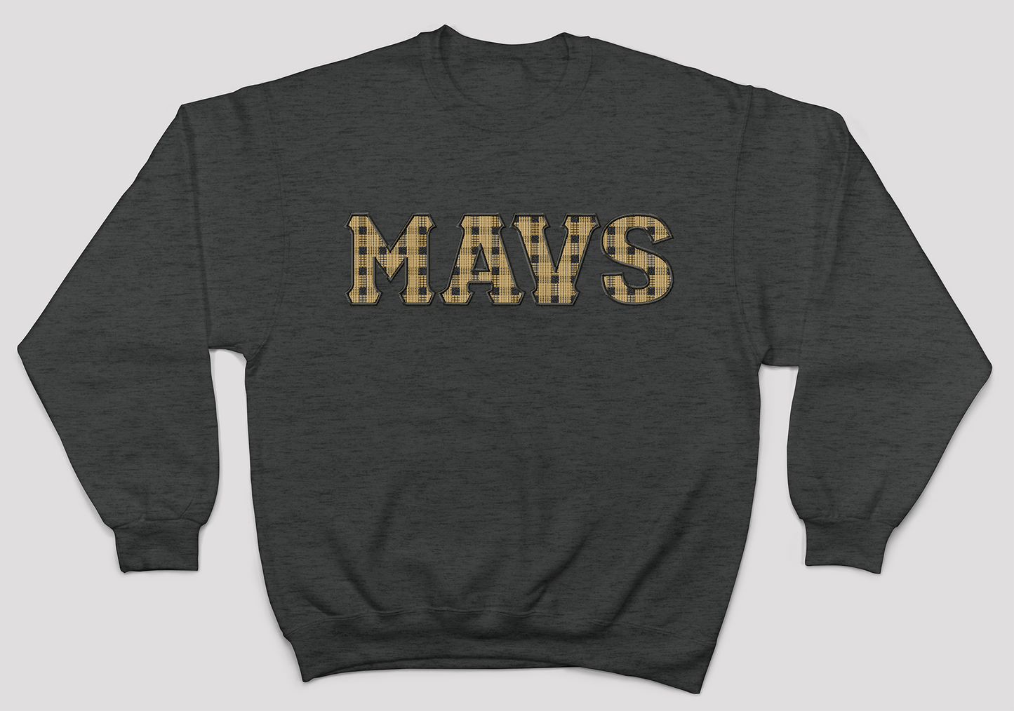 Mavs- Mavs Gingham Embroidered Applique Blend Sweatshirt