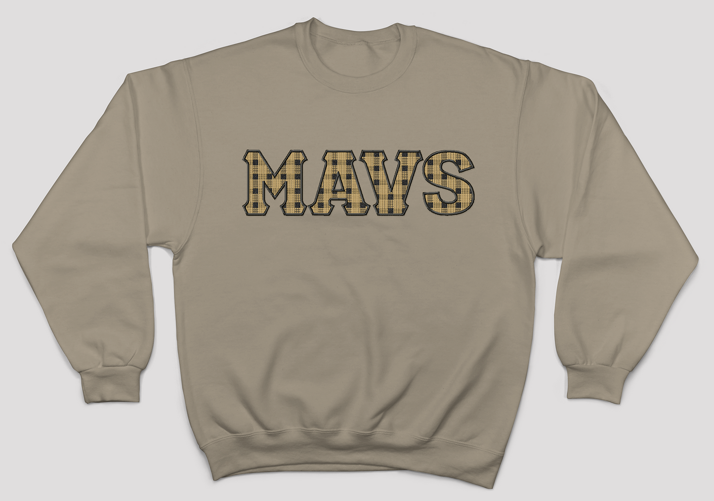 Mavs- Mavs Gingham Embroidered Applique Blend Sweatshirt