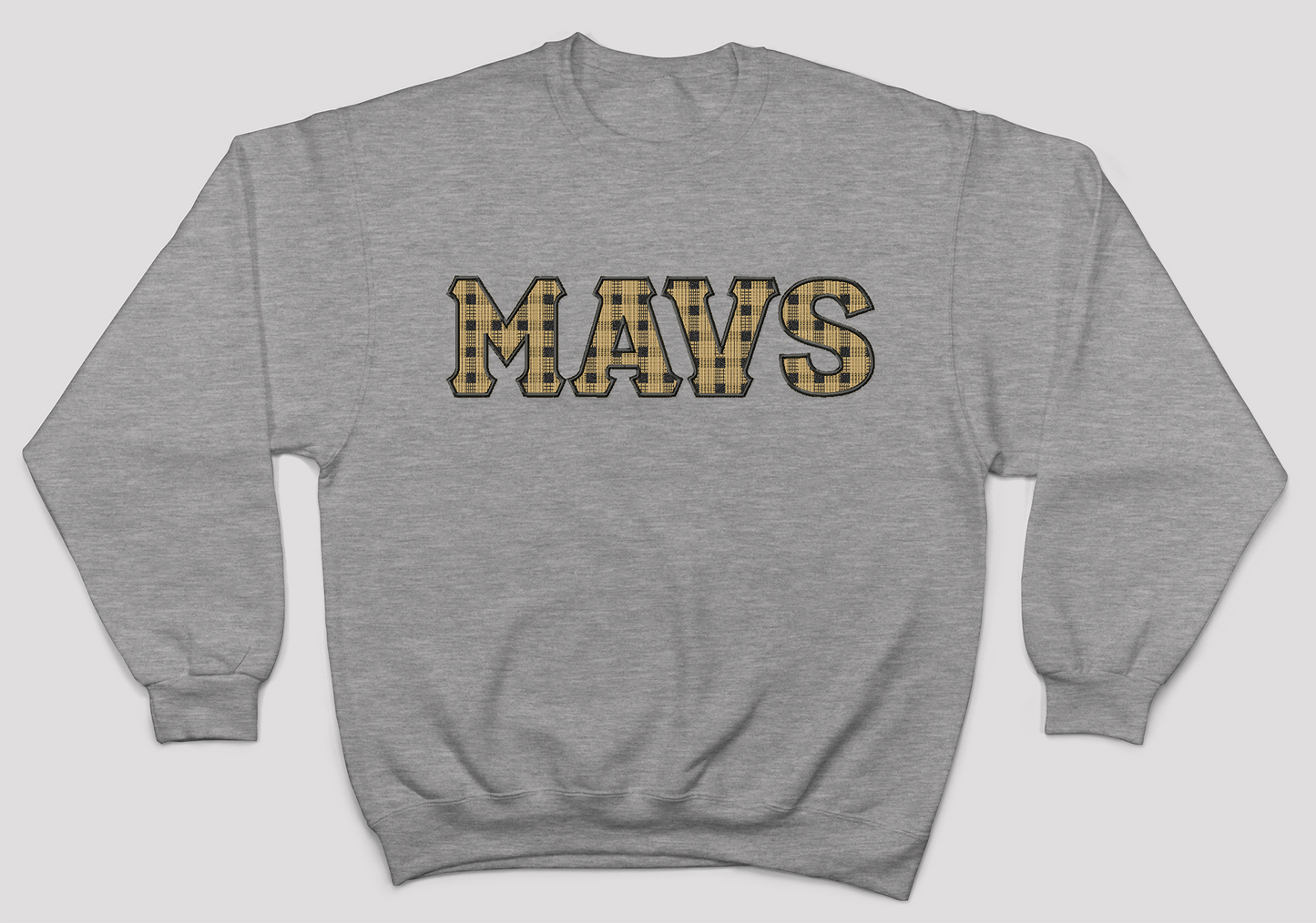 Mavs- Mavs Gingham Embroidered Applique Blend Sweatshirt
