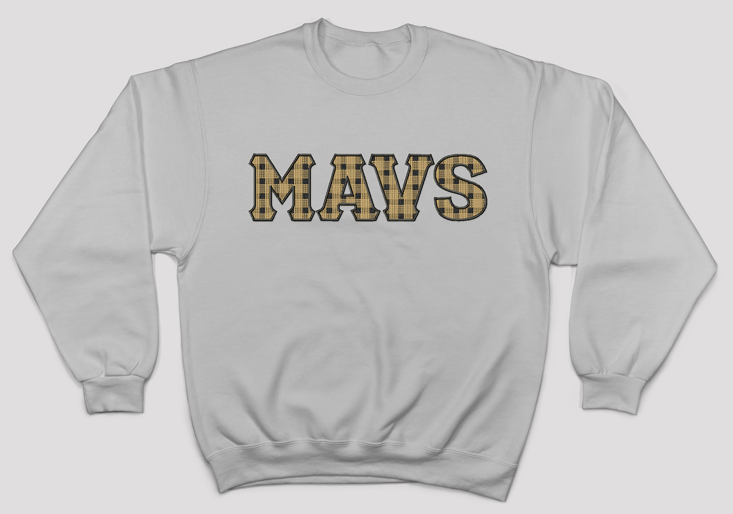 Mavs- Mavs Gingham Embroidered Applique Blend Sweatshirt