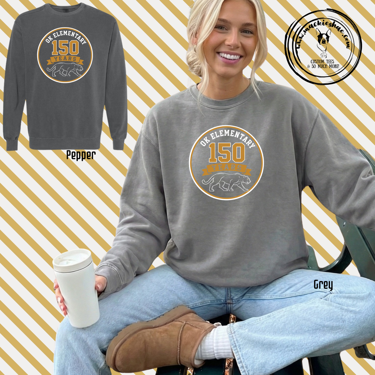 OK- OK Elementary 150 Years Circle Garment Dyed Unisex Crewneck Sweatshirt