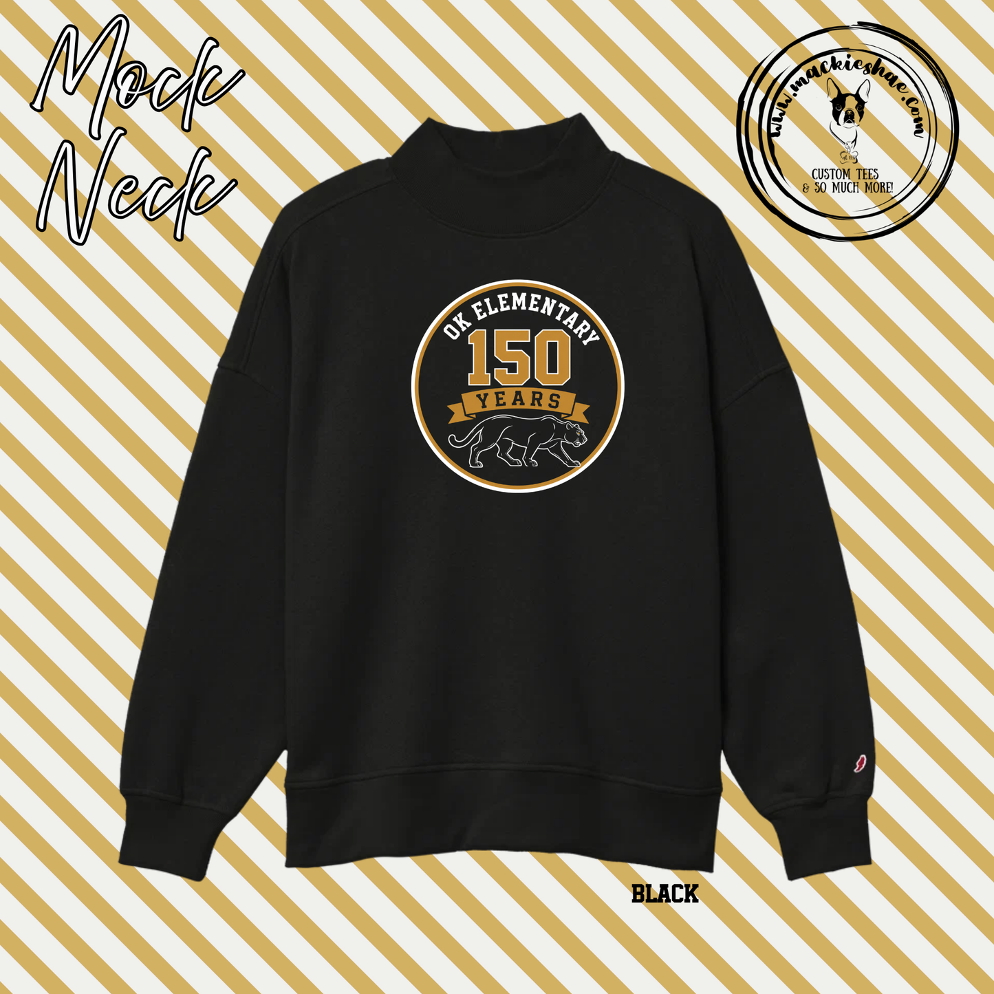 OK- OK Elementary 150 Years Circle Black Women's Mock Neck Sweatshirt