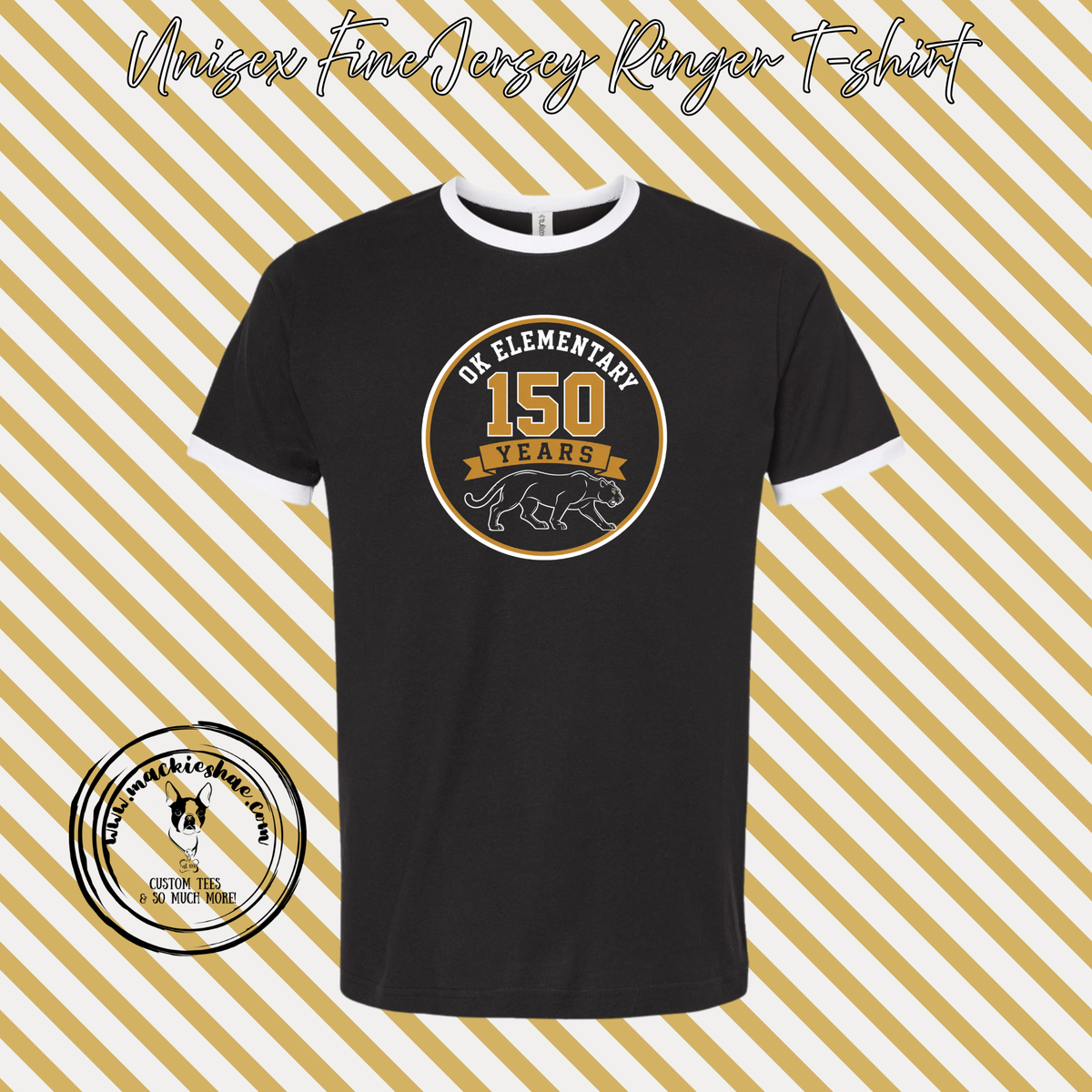 OK- OK Elementary 150 Years Circle Black with White Jersey Ringer Unisex Tee