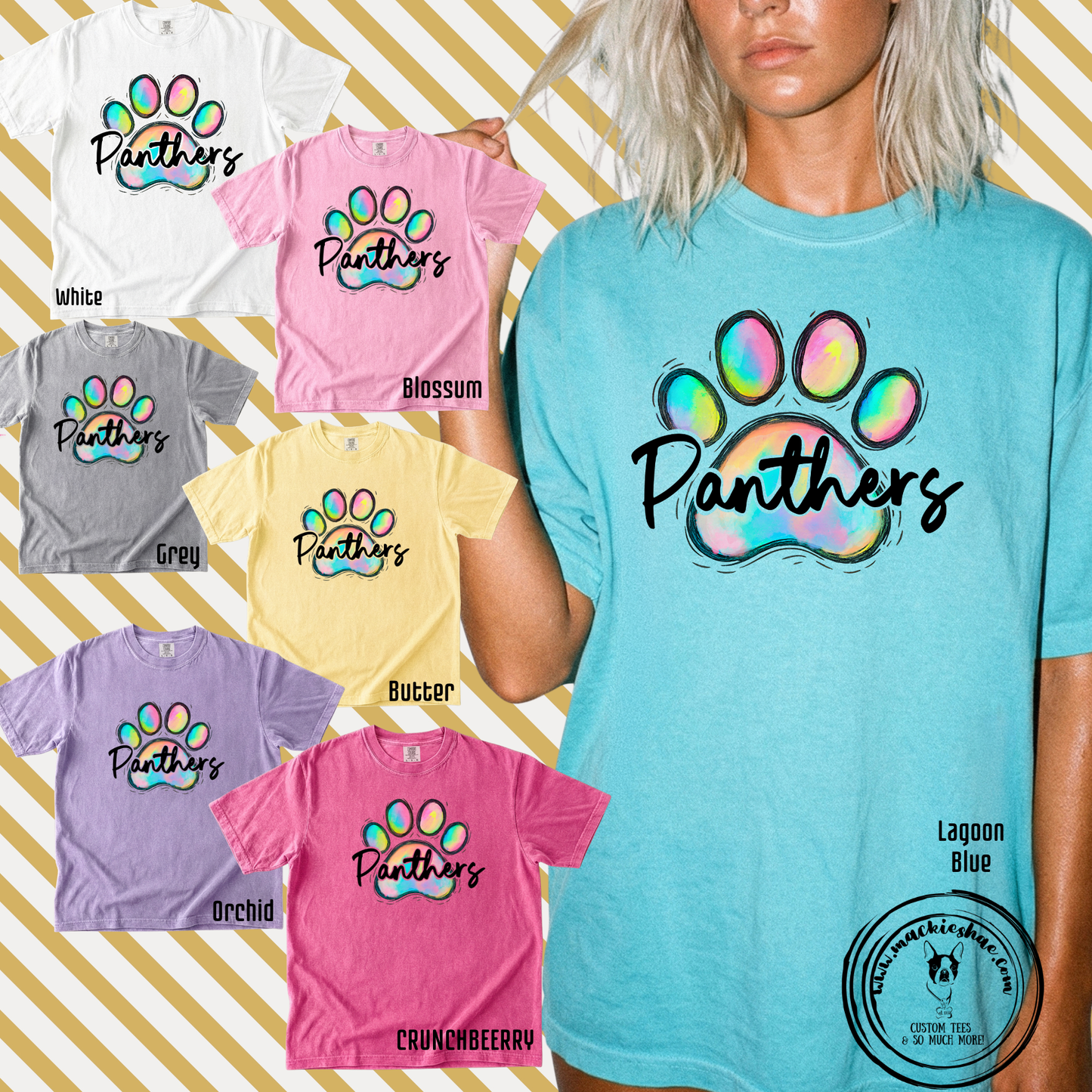 OK- Watercolor Paw Panthers Garment Dyed Unisex Short Sleeve Tee