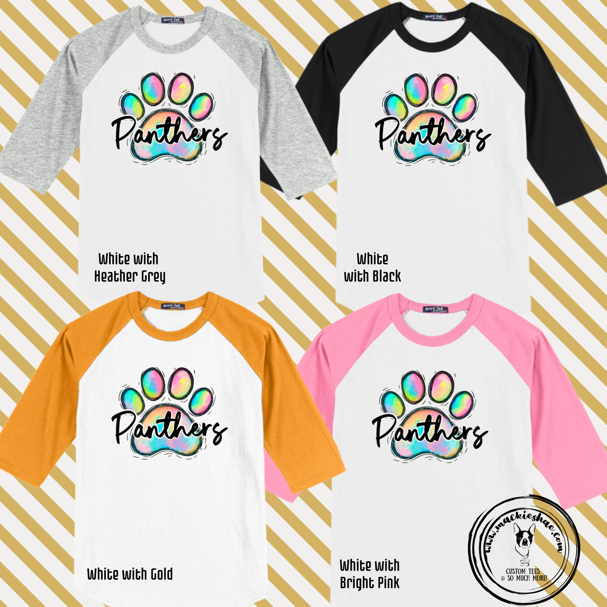 OK- Watercolor Paw Panthers 3/4 Sleeve Raglan Jersey