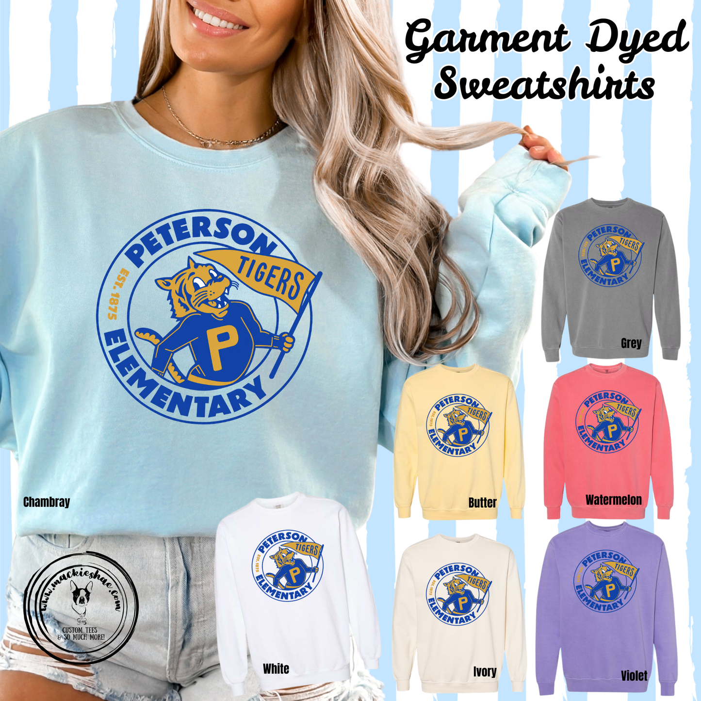 Peterson Elementary- Tigers Est 1875 Garment Dyed Sweatshirt