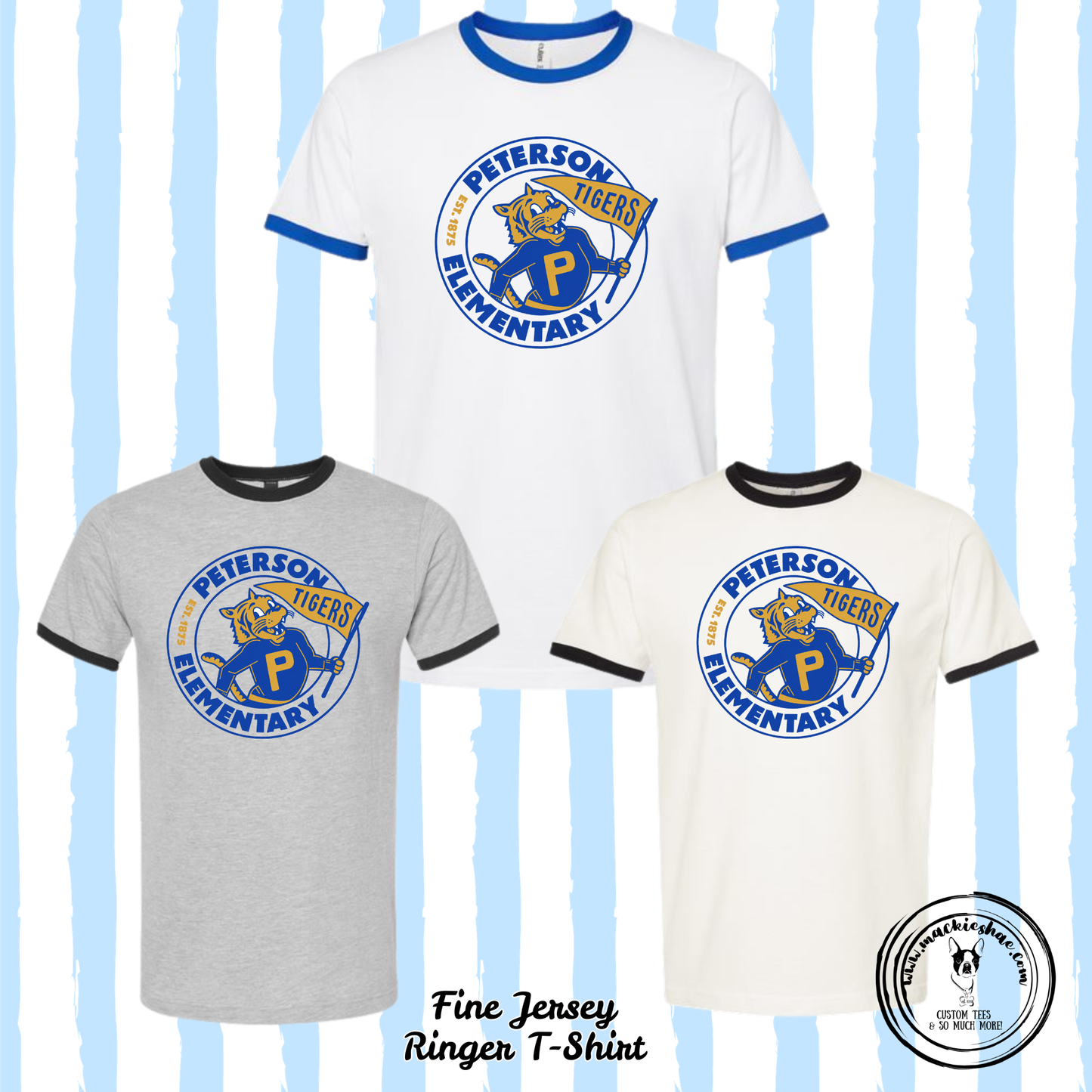 Peterson Elementary- Tigers Est 1875 Fine Jersey Ringer Tee