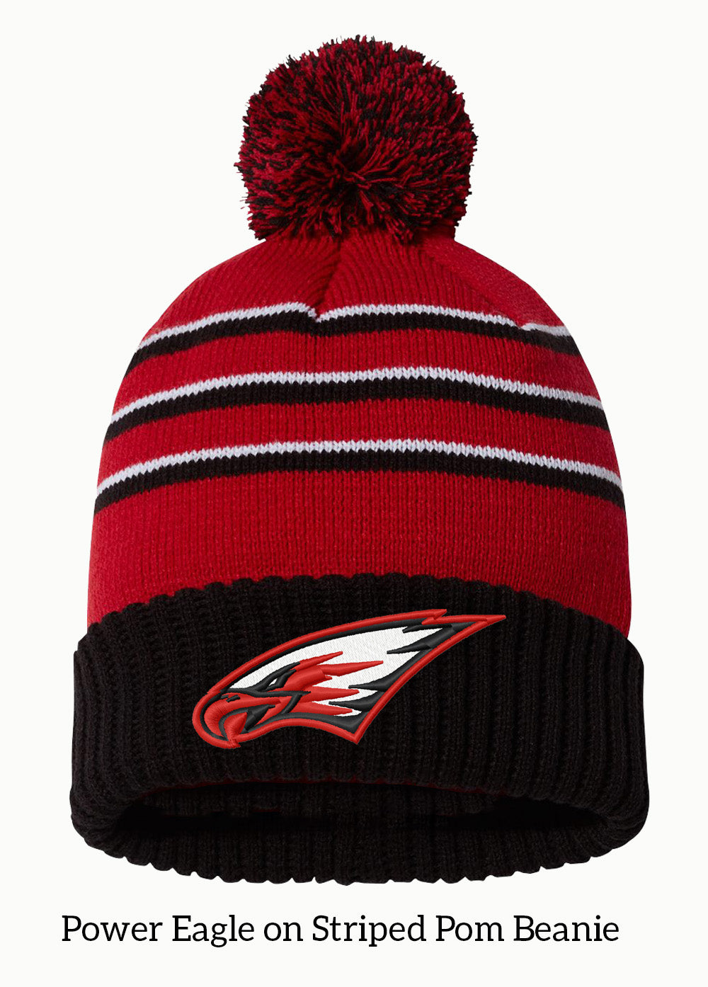MMS PTO-Eagles or Power Eagle Embroidered Striped Pom Beanie (2 Design Options)