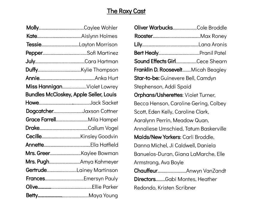 MSIS-Maize South Theatre Annie Jr. Tees (Roxy Cast, Tiffany Cast, and Staff)
