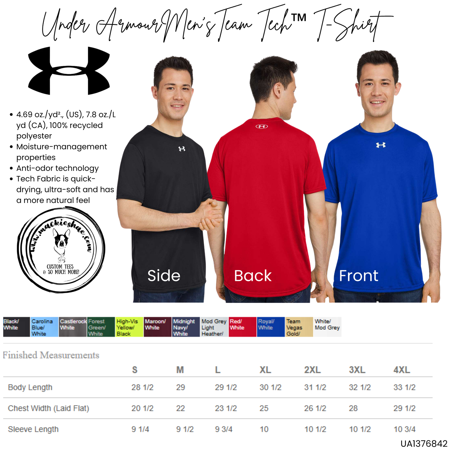 Mavs- Maize South Mavericks Slant Distressed Under Armour Men's and Women's Black Team Tech Tee