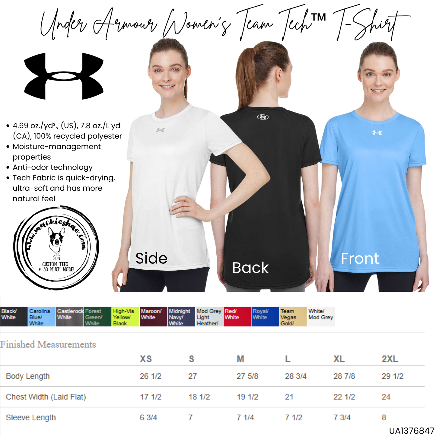 Mavs- Maize South Mavericks Slant Distressed Under Armour Men's and Women's Black Team Tech Tee