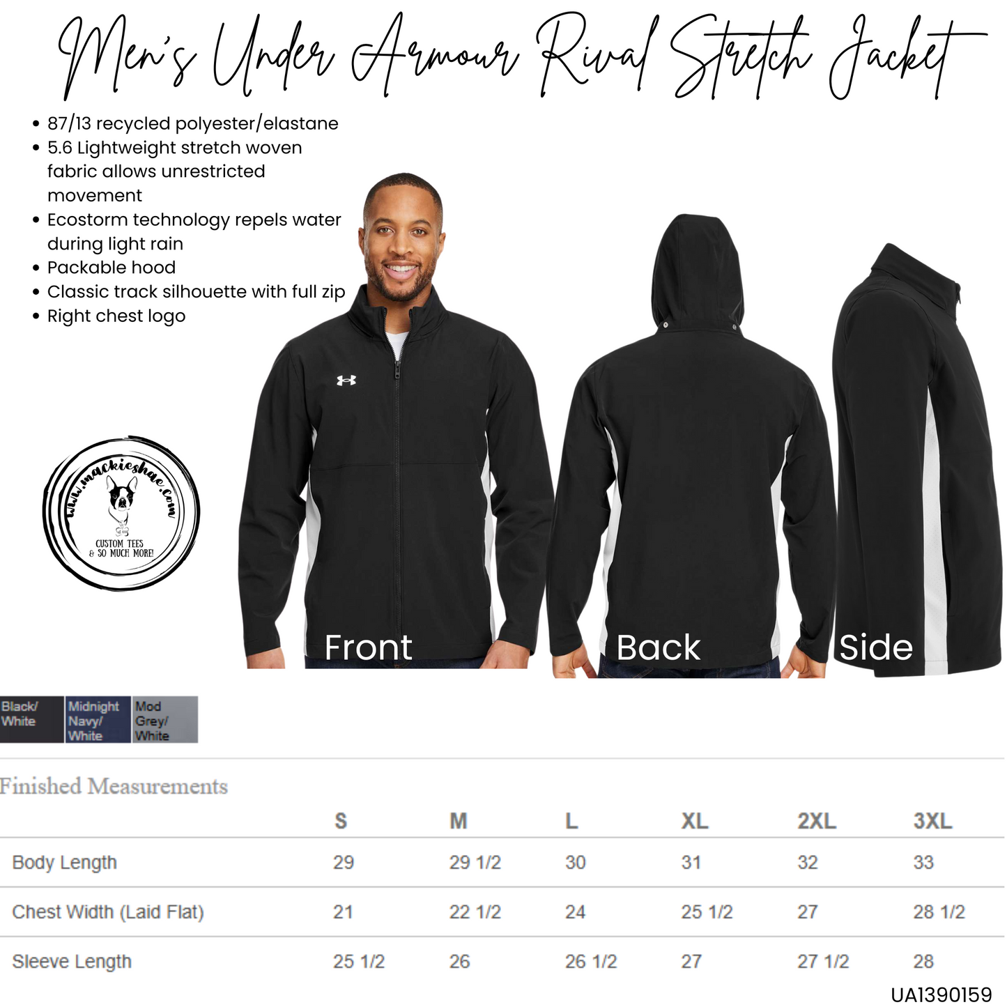 Mavs- Maverick Under Armour Men's Black/White Rival Stretch Jacket