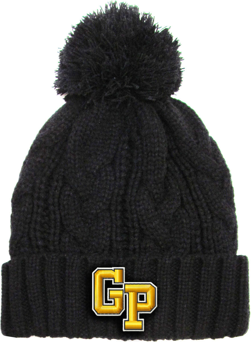 Garden Plain Embroidered Beanie, Black Cabled Pom Beanie (2 Design Options)