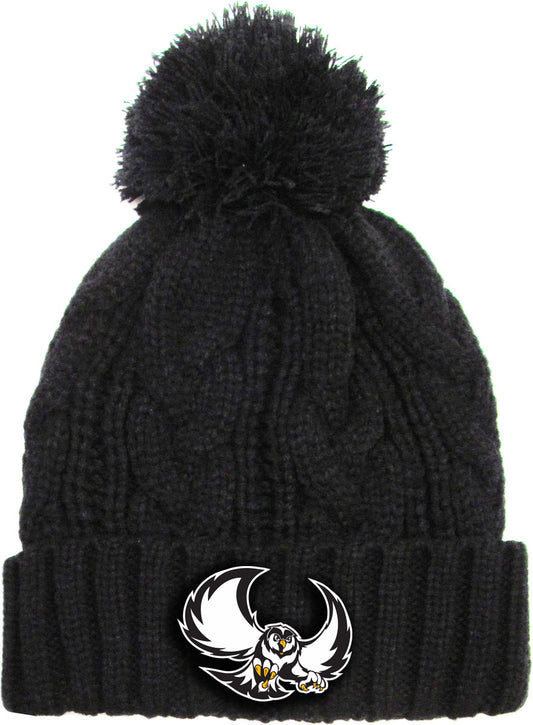 Garden Plain Embroidered Beanie, Black Cabled Pom Beanie (2 Design Options)