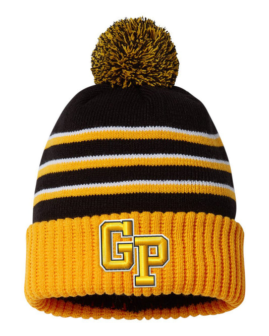 Garden Plain Embroidered Beanie, Striped Pom Beanie (2 Design Options)