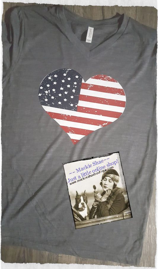 American Flag Heart Custom Shirt, Soft Short Sleeve