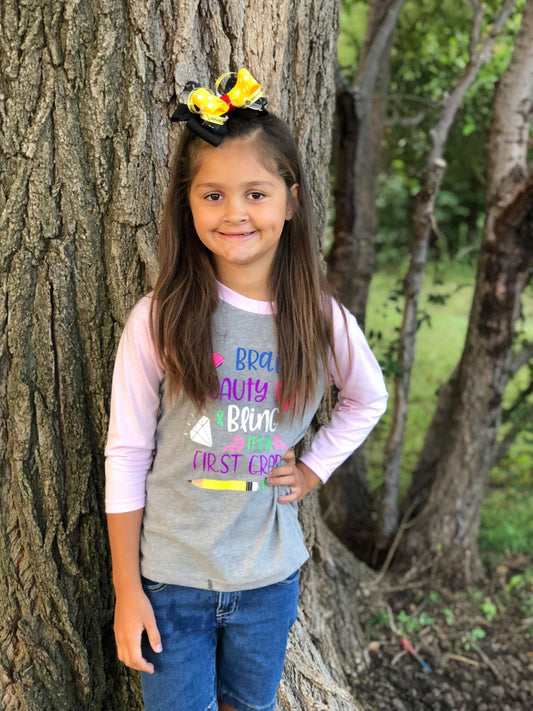 Brains Beauty Bling It's a First Grade, 2nd Grade {{Get Any Grade}} Thing Custom Shirt for Kids, 3/4 Sleeve