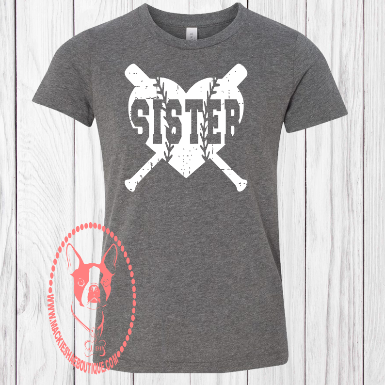 Baseball/Softball Sister Heart Custom Shirt for Kids, Short-Sleeve