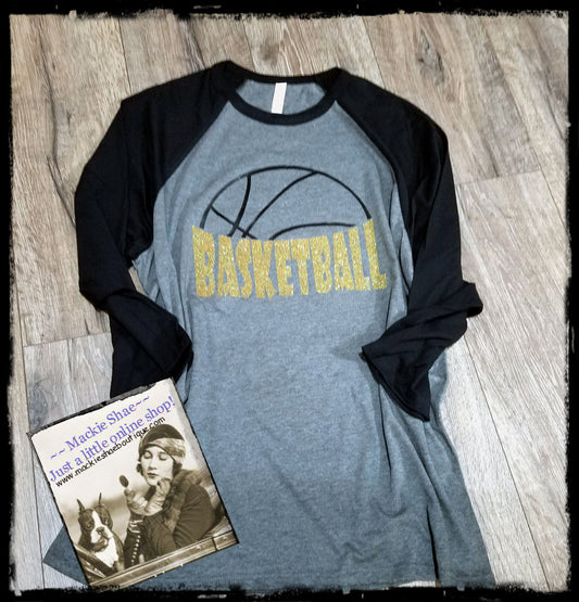 Basketball Glitter Custom Shirt, 3/4 Sleeve