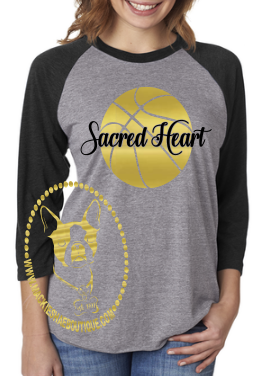 Sacred Heart Basketball (Get any School or Ball) Custom Shirt, 3/4 Sleeve